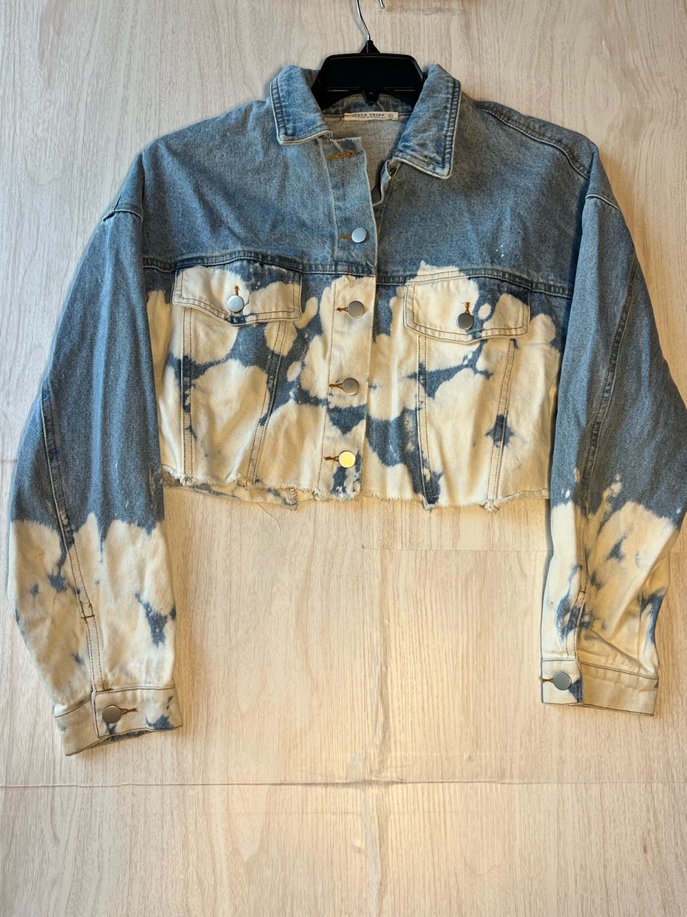 12th Tribe Cropped Tie-Dye Denim Jacket in Blue & Cream